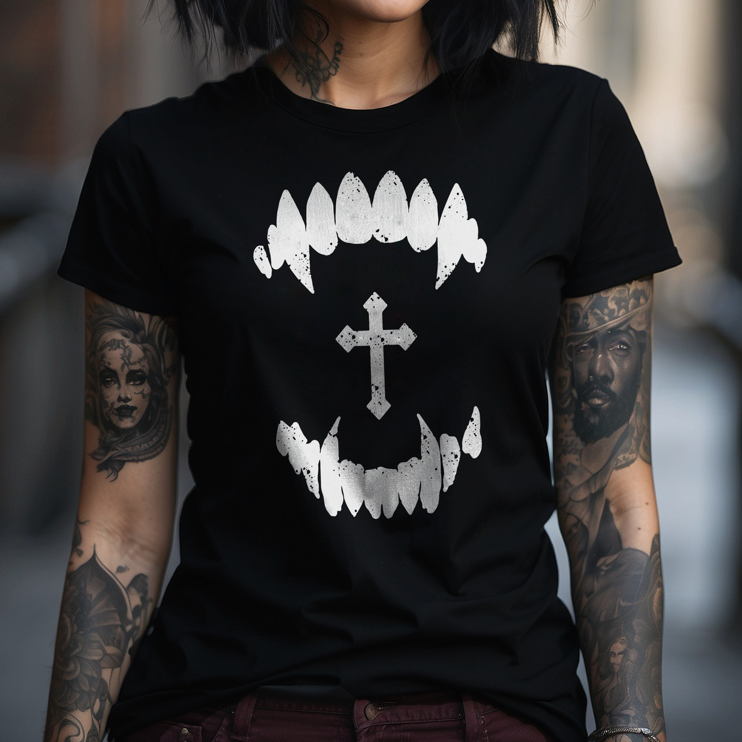 Vampire Teeth with Cross T-Shirt