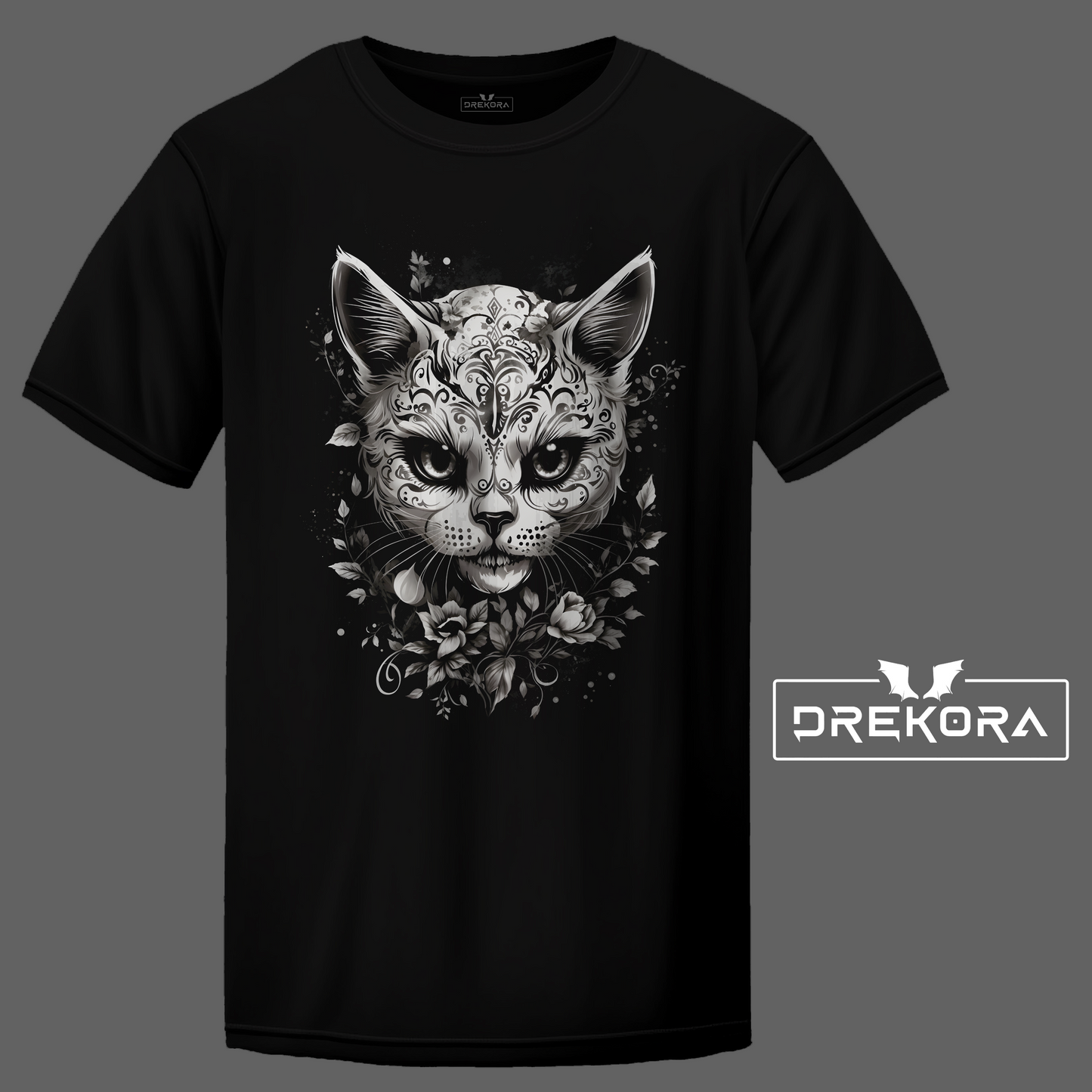 Tribal Cat with Flowers T-shirt