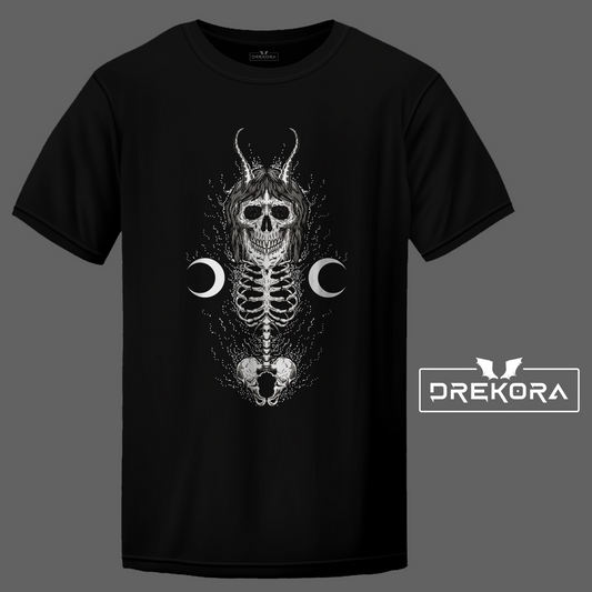 Skull Body and Crescent Moon Artwork T-Shirt